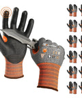12 Pairs Cut Resistant Work Gloves With PU Coating For ANSI A4 Level Protection, Touchscreen Compatible, non-slip grip displayed