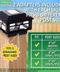 12 Pack Solar Post Cap Lights Fits 4x4 Wood And 4x4 Or 5x5 Vinyl Posts Gray Waterproof Outdoor LED Caps For Fence Posts Deck And Garden No Fuss Install Bright Night Lighting with adapter chart