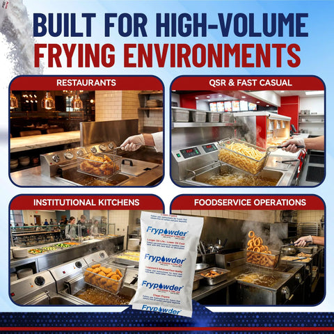 Fry Powder Oil Stabilizer And Filter Aid For Deep Fryers 72 Size B Sachets 240 Milliliters Each in commercial fryer use
