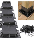 Stainless Steel Wood Post Anchor For 3.5 By 3.5 Posts, 4x4 Nominal, Black Finish, Post Base Cover Skirt Flange, 4 Pack With 48 Countersunk Screws