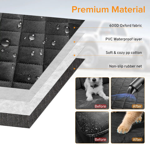 Dog Car Seat Cover For Mazda Back Seat Fits CX50 CX5 CX30 SUVs Waterproof Non Slip showing waterproof layers and materials