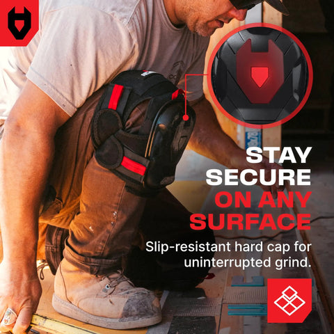 Heavy Duty Construction Knee Pads With Ankle Support And Anti Slip Cap For Men showing slip-resistant hard cap in use