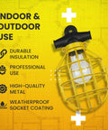 Heavy Duty 100 Foot Construction String Lights With Caged Work Light Sockets Portable Indoor Outdoor Temporary Lighting