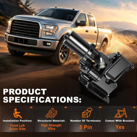 Driver Side Power Running Board Motor And Bracket Assembly Fits Ford F150 2015 To 2020 Replaces FL3Z16A507A Whisper Quiet Smooth Op shown with truck background.