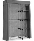 Deluxe Utility Closet With Five Extra Strong Shelves And Removable Breathable Cover For Garage Basement And Laundry Room Storage With Two Hanging Bars Built Tough Heavy Duty Organization Rack shown with open cover