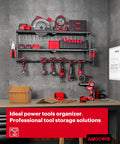 Power Tool Organizer Wall Mount Three Tier Tool Storage Rack With Drill Holder in garage workshop display.