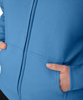 Close-up of EcoSmart Fleece Zip Up Hoodie For Women Mid Weight Plush Cozy Hooded Sweatshirt Made From American Farm Cotton pockets.