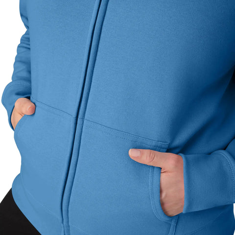 Close-up of EcoSmart Fleece Zip Up Hoodie For Women Mid Weight Plush Cozy Hooded Sweatshirt Made From American Farm Cotton pockets.