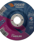 Ceramic Type 27 Grinding Wheel 5 by One Quarter Inch CER24R Seven Eighths Arbor Self Sharpening Alumina Grain Delivers Long Life and Fast Cutting for Stainless Steel and Tough Metals Pack of Ten displayed front view