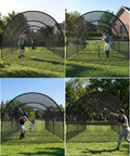 33 Feet Batting Cage With Frame And Net For Baseball Softball And Golf Practice In Backyard Or Field Full Enclosure For Safe Hitting And Pitching Drills, shown in backyard setup with young players inside.