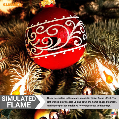 Tiny Chandelier Flicker Flame Light Bulbs Set Orange Color E12 Candelabra Base Decorative Holiday Lighting Warm Candlelike Glow 3 Watts Each 12 Pack For Chandeliers Lanterns And Festive Decor