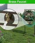 Heavy Duty Garden Hose Holder With Brass Faucet Freestanding Hose Reel Stand With Storage Basket Detachable Reel for Patio