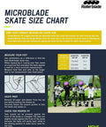 Microblade skate size chart with children skating, showcasing Girls Adjustable Inline Skates For Fitness And Fun Pink Bubblegum.