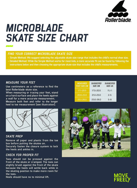 Microblade skate size chart and kids skating for Microblade Kids Adjustable Fitness Inline Skates Four Size System