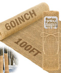 Natural Burlap Roll 60 Inch By 100 Feet Garden Weed Barrier Fabric Jute Cloth For Outdoor Landscaping Plants Shrubs And DIY Craft Projects Durable Breathable Weeds Control Ideal For Party Decor And Home Use displayed
