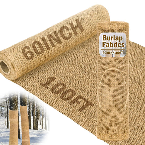 Natural Burlap Roll 60 Inch By 100 Feet Garden Weed Barrier Fabric Jute Cloth For Outdoor Landscaping Plants Shrubs And DIY Craft Projects Durable Breathable Weeds Control Ideal For Party Decor And Home Use displayed