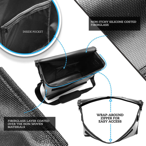Fireproof Document And Money Bag Set, 3 Piece Padded Pouches With Wrap Around Zipper, ergonomic design showing inside pocket