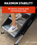 Quad RV Entry Steps 4.0 Premium With Lift Assist Gas Struts 30 Inch Wide Step XL Top Tread 8 Inch Rise no-bounce steel and aluminum stairs