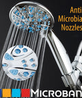 Antimicrobial High Pressure Shower Head With Anti Clog 6 Setting Handheld Spray Microban Protection From Growth 4 Inch Face