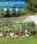 Beefy Heavy Duty Metal Chicken Coop Walk In Run With Waterproof UV Resistant Cover in backyard with chickens inside