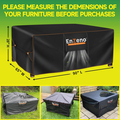 Heavy Duty Outdoor Patio Furniture Cover For Rectangular Sets Waterproof Weatherproof UV Guard Shield For Sectional Sofas Dining Tables And Chairs Built To Last 90 By 65 By 28 Inches Black on display