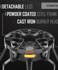 Beefy 16 Inch Propane Burner Single Burner Portable Gas Stove With 200000 BTU Output, cast iron with detachable legs visible