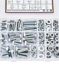 Open case displaying All In One Heavy Duty M6 M8 M10 Nuts Bolts Set With Washers Nine Most Common Sizes 188 Piece hardware kit