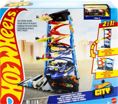 Box of Two-In-One City Race Track Set With A Transforming Race Tower From Single Lane To Dual Lane Speedway Includes A Kid-Powered Elevator And 1 Car Amazon Exclusive Toy Playset For Kids