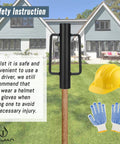 Heavy Duty Fence Post Driver With Ergonomic Handle 12 Lb Post Pounder and safety gear in front of house