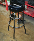 2 Pack Swivel Mechanic Shop Stool With Foot Ring 30.5 Inch High Black Steel Frame in Workshop Setting
