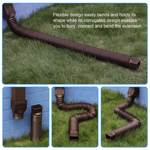 Two Pack Flexible Downspout Extenders For Rain Gutters Extendable From 21 To 68 Inches shown installed and extended