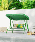 Kids Patio Swing 2-Seater Outdoor Swing Chair With Adjustable Canopy And Safety Belt Lion Pattern Hanging Swing Bench For Garden Or Backyard Yellow Edition on patio
