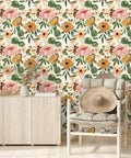 Vintage Boho Floral Peel And Stick Wallpaper With Peonies In Rose Beige Pink And Olive Removable Vinyl Self Adhesive Contact Paper