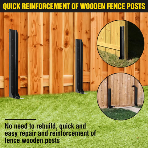Beefy Heavy Duty Steel Fence Post Repair Stake With Ground Anchor Screws In H Shape Design For Tilted Or Broken Wood Posts