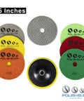5 Inch Diamond Polishing Pads Wet Dry Set for Marble Quartz Granite Concrete, 8 Piece Kit With Grit Range 50 to 3000