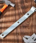 4 Pack 12 Inch Zinc Strap Hinges For Gates, Tool Sheds, Barn Doors And Other Swing Entrances on wooden surface with tools