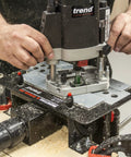 Dead On Mortise And Tenon Jig For Plunge Routers Slick Adjustable Woodworking Jig shown in use on a plunge router during setup.