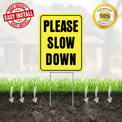Please Slow Down Yard Sign With Stake 13x17 Inches Double Sided Corrugated Plastic Kids At Play Safety Sign For Street To Keep Drivers In Check And Protect Children And Pets