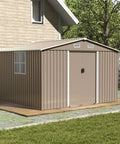 Spacious 10x8 Foot Outdoor Storage Shed With Window And Lockable Doors, Waterproof Galvanized Steel Garden Tool Shed for Backyard