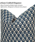 Hand Block Print Throw Pillow Covers Set Artisan Made 100 Percent Cotton With Zipper Closure Neutral Boho Cozy Accent For Sofa Bed Chair Deep Blue 20x20 Inches Pack Of 2 blue floral cotton pillow cover