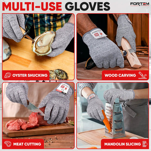 Ambidextrous Cut Resistant Gloves Set Of 8, Level 5 EN388 Certified, Food Grade Kitchen Safety Gloves For Oyster Shucking And Knife Work