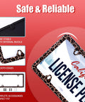 Brown Leopard License Plate Frame Made From Stainless Steel 12.3 By 6.3 Inches With Four Mounting Holes Easy Screw On Front Plate Accessory For Cars