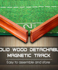 Indoor Golf Putting Mat With Ball Return Realistic Putt Surface, portable green with solid wood detachable magnetic track.