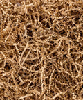 Close-up of brown crinkle paper filler for gift baskets and boxes 5oz festive shredded paper stuffing for holidays and events.