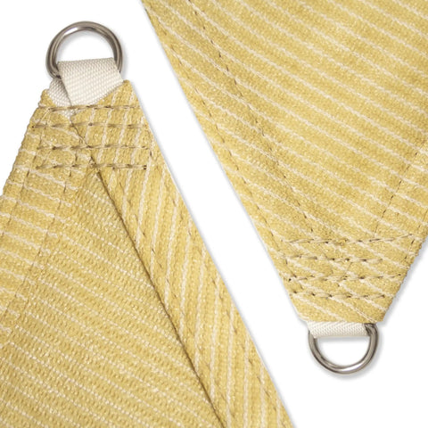 Close-up of Beige Triangle Shade Sail 16 Ft By 16 Ft By 16 Ft Outdoor Canopy Awning UPF50 with stainless D rings