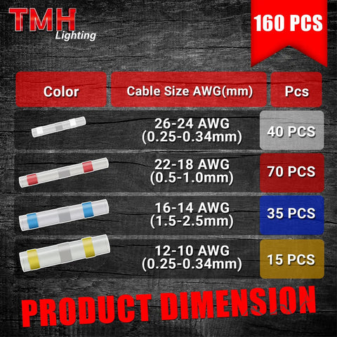 160 Piece Solder Seal Wire Connector Kit Marine Grade Heat Shrink Splice Connectors cable size and color chart