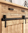 4Ft Bypass Mini Barn Door Hardware Kit DIY Ready For Double Sliding Doors Roller Set In Black Coated Steel on wooden cabinet