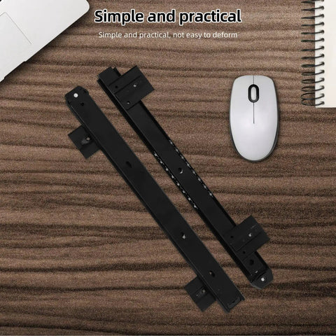 Slick Glide Keyboard Tray Slides With Bottom Mount Drawer Rails 35mm Width Cold Rolled Steel for Office Desk Replacement, matte black.