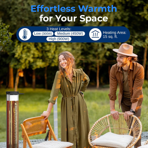 Outdoor Electric Patio Heater With Remote Control 900W Infrared Heat For Instant Warmth on patio with two people
