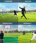 Backstop Net 20 Feet By 10 Feet For Lacrosse And Soccer Backyard Sports Barrier Netting with players practicing shots.